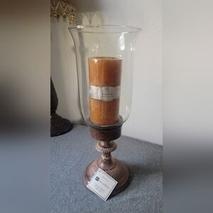 Solid Brass Enamel Painted Candlestick with Clear Globe